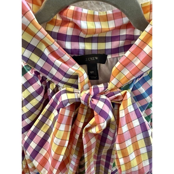 J.Crew Rainbow Plaid Halter Dress Size 16T Shift Bow Tie Neck Gingham Easter - Picture 3 of 9